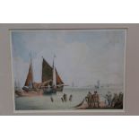 19th century Continental School watercolour - fisherfolk and their boats beside the shore,