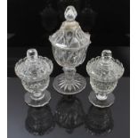 Pair George IV cut glass sweet urns and covers with diamond and slice-cut decoration,