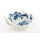 18th century Worcester blue and white leaf moulded butter boat, circa 1756,