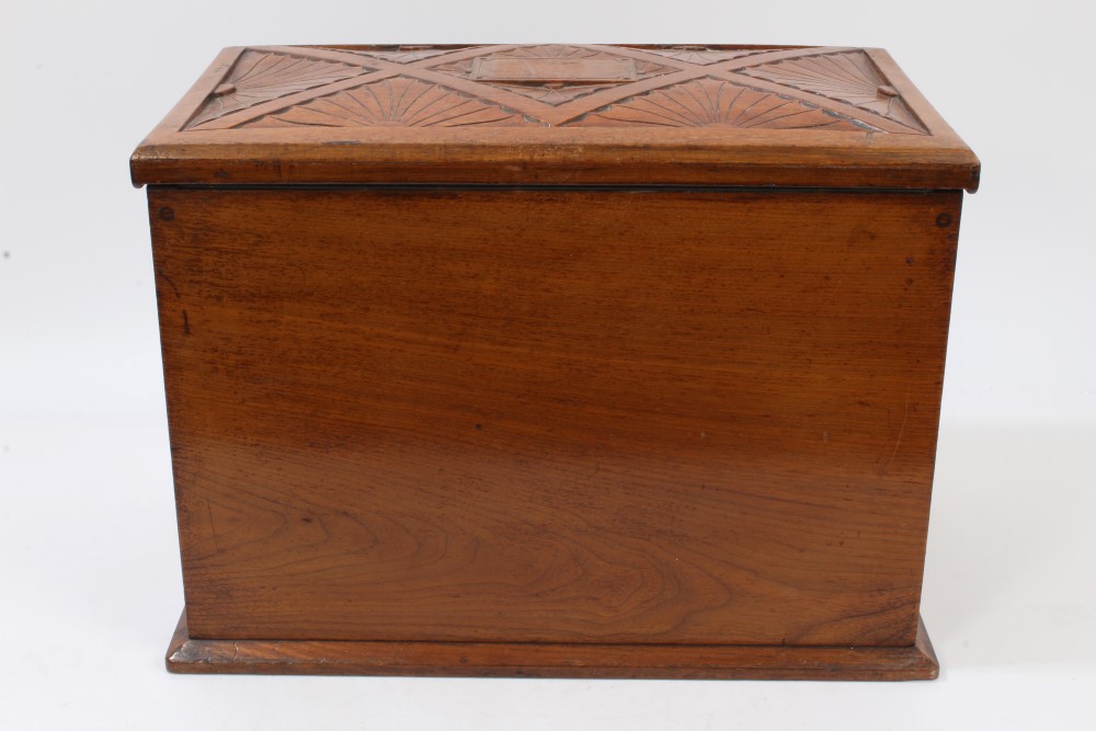 Good quality late 19th century walnut writing box with carved domed hinged cover and floral - Image 4 of 8