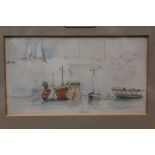 James Stark (1794 - 1859), pencil and watercolour sketch - a hulk and other shipping at Gravesend,