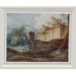 George Chinnery (1774 - 1852), watercolour - A ruined temple in wooded landscape,