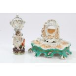 Mid-19th century French porcelain combined dish stand and watch holder with pen holders,