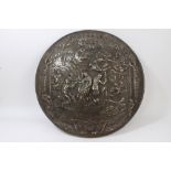 Monumental late 19th century Elkington-style silver plated embossed shield,