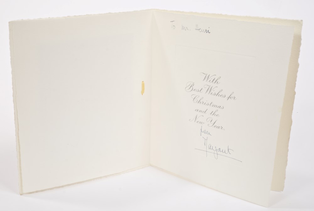 HRH The Princess Margaret - rare signed 1951 Christmas card with print of snowdrops to cover, - Image 2 of 4