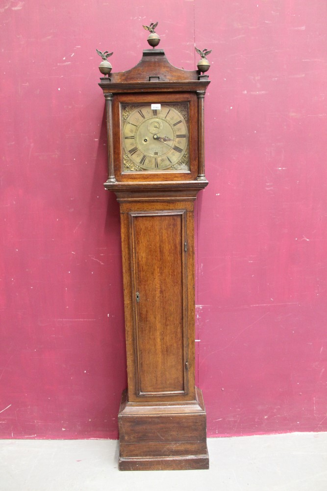 Early 18th century eight day longcase clock with square brass dial,