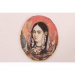 Indian School, 19th century, gouache portrait miniature on ivory of a young lady, 2.