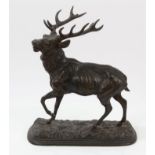 Late 19th century Continental bronze figure of a baying stag,