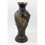 Japanese Meiji period patinated bronze vase of baluster form,