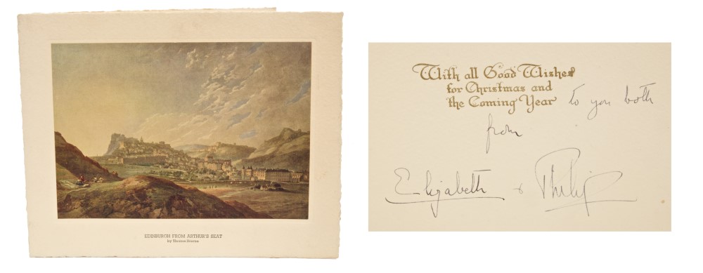 TRH The Princess Elizabeth and The Duke of Edinburgh - signed 1947 Christmas card with gilt - Image 2 of 4