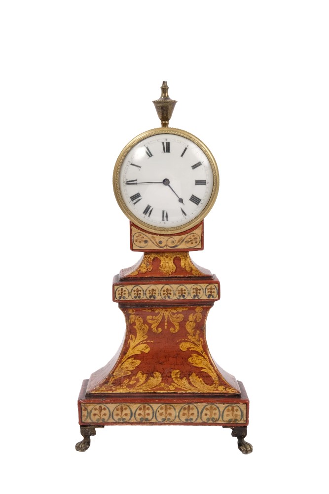 Late 18th century Weeks-style desk timepiece with circular gilt brass drum case with urn surmount,