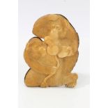 Late 19th century Japanese carved ivory plaque carved in low relief with two monkeys,