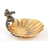 Unusual contemporary silver gilt dish in the form of a shell,