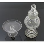 Georgian glass sweetmeat dish with knopped air-bubble stem on splayed folded foot, 12.