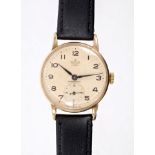 Gentlemen's Smiths 9ct gold wristwatch with cream dial, black hands and Arabic numerals,