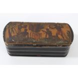 Early 19th century papier mâché snuff box of oblong cushion form,