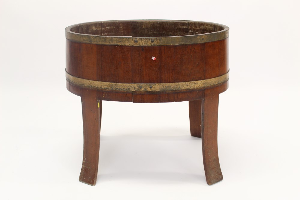 19th century mahogany and brass bound wine cooler of oval coopered form, - Image 3 of 3