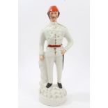 Large Victorian Staffordshire military figure of General Gordon wearing a uniform and fez,