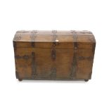 Large 19th century iron bound hardwood chest of domed form,