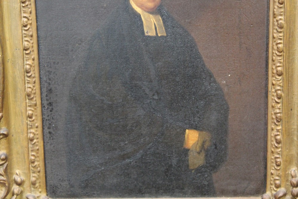 19th century English School oil on canvas - portrait of a clergyman, in gilt frame, - Image 3 of 5