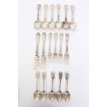 Selection of Victorian silver fiddle pattern flatware - including six dessert spoons,