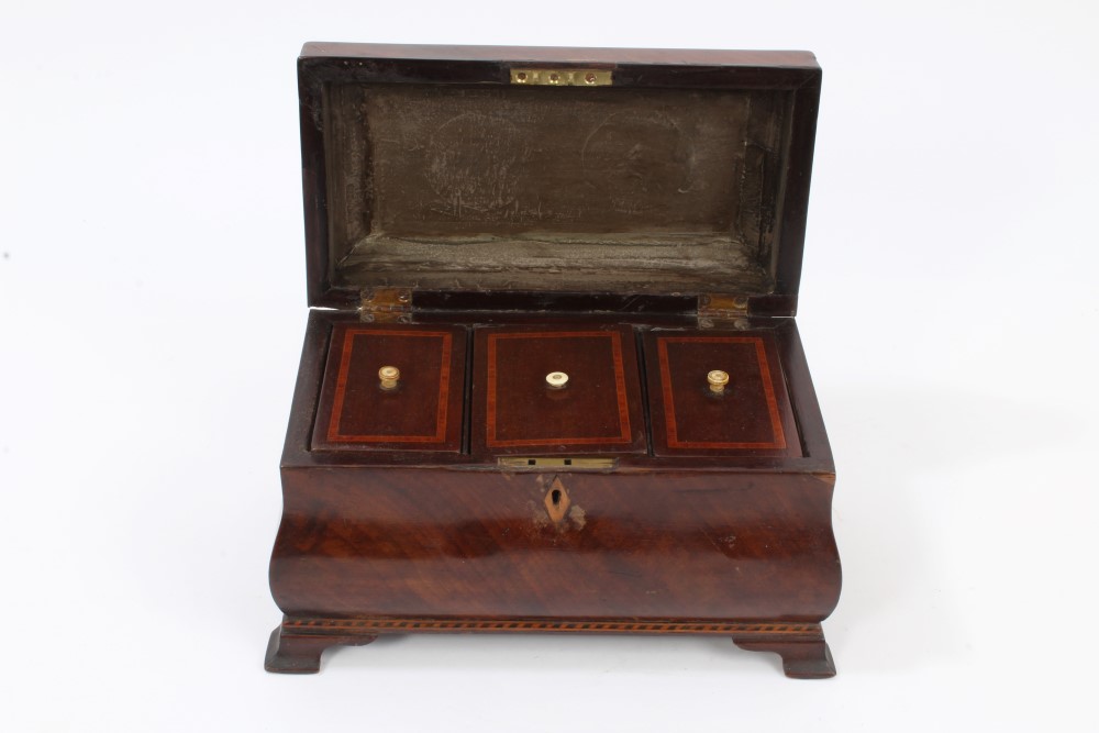 Late 18th / early 19th century Dutch mahogany bombe-form tea caddy with surmounting handle and - Image 2 of 7