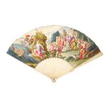 Rare late 18th century carved ivory and painted fan,