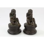 Pair of 19th century gilt bronze monkey sculptures - each modelled in seated pose,