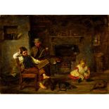 John Brown Abercrombie (1843 - 1929), oil on canvas - children playing in a cottage interior,