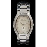 Ladies' Ebel stainless steel wristwatch with diamond set bezel and mother of pearl and diamond set