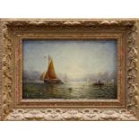 Adolphus Knell (1805 - 1875), oil on board - fishing boats off the coast, signed, in gilt frame,