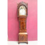 Mid-19th century eight day longcase clock with painted arched dial with revolving lunar arch and