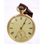 Victorian gentlemen's 18ct gold open face pocket watch, three-quarter plate stem-wind movement,