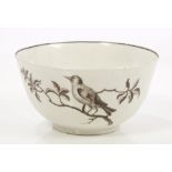 18th century Worcester Hancock tea bowl - black printed with birds,