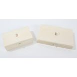 Two 1930s ivory boxes with gold initial 'D' on the covers, 9.7cm - 12.
