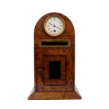 Unusual Victorian combined timepiece and post box in dome-top burr walnut veneered case,