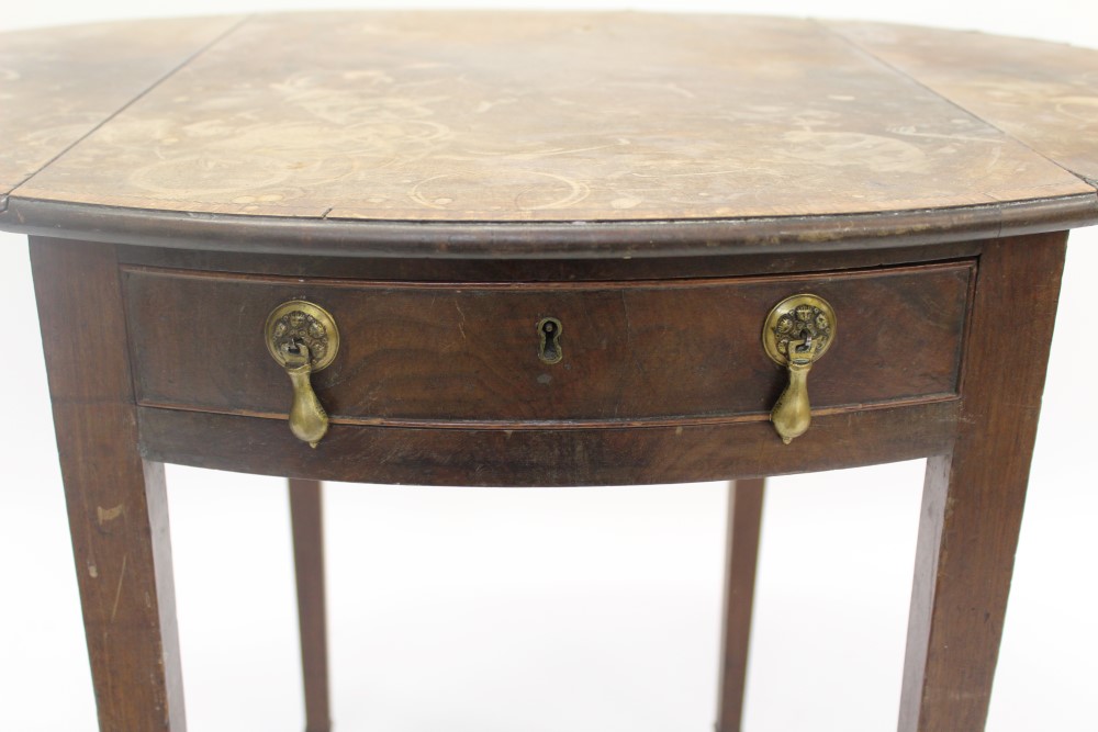 George III mahogany and tulipwood crossbanded oval Pembroke table of small size, - Image 4 of 4