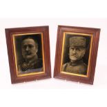 Pair unusual First World War green glazed stoneware portrait tiles of Field Marshal Sir Douglas