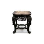 19th century Chinese carved padouk and marble inset stand of quatrefoil form,