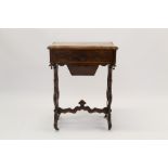 Victorian figured walnut worktable, the quarter veneered moulded top of shaped rectangular outline,