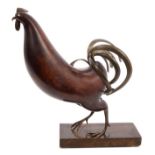 Franz Hagenhauer: Carved wood and brass mounted model of a cockerel, circa 1920, stylised form,