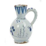 Rare 18th century English Delft blue and white miniature 'toy' jug with painted Chinese figure in