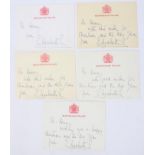 HM Queen Elizabeth II - five handwritten Christmas gift cards on Buckingham Palace headed cards -