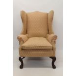 Early 20th century wing armchair, pink floral upholstered,