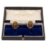 HM Queen Elizabeth II - pair Royal Presentation silver and enamel cufflinks with crowned ERII