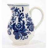 18th century Worcester blue and white Three Flowers pattern sparrow-beak jug,