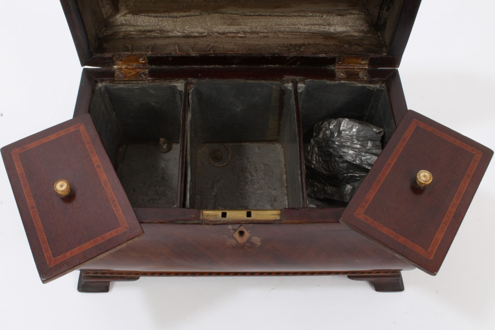 Late 18th / early 19th century Dutch mahogany bombe-form tea caddy with surmounting handle and - Image 3 of 7