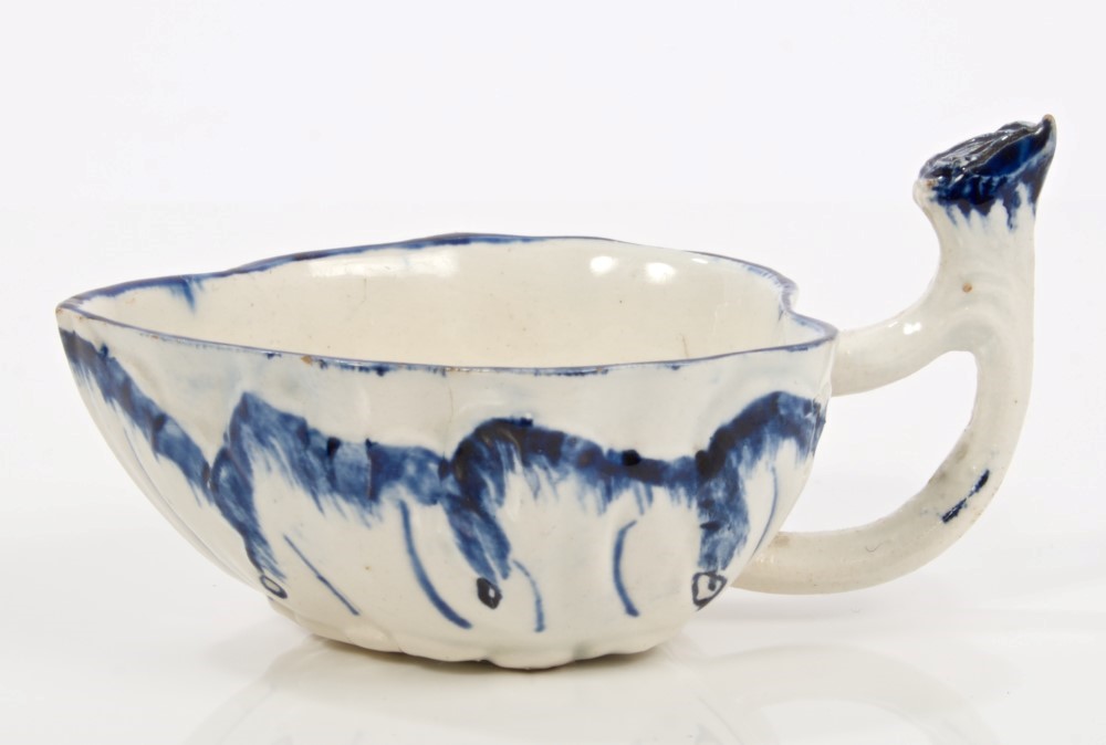 Unusual 18th century Wedgwood leaf-shaped blue and white cream boat with stalk handle - impressed - Image 3 of 12