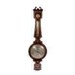 Good quality George IV rosewood banjo-shaped barometer / thermometer with ornate mother of pearl