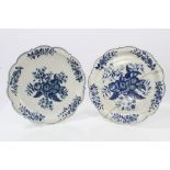 Two mid-18th century Worcester blue and white Pinecone pattern plates of silver form - one with